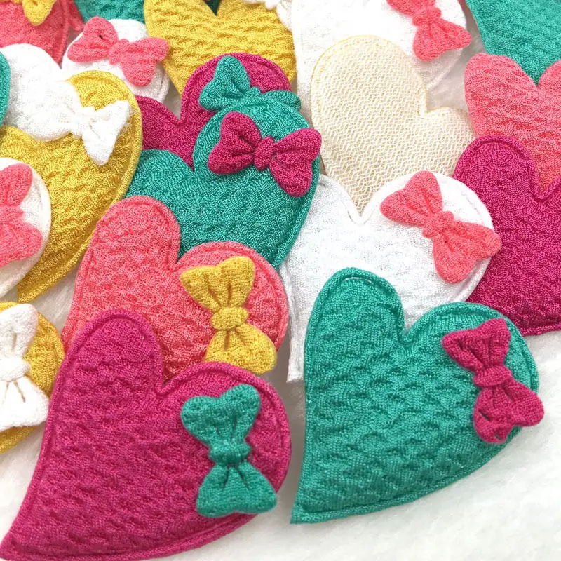 30pcs Padded fabric Heart W/Knotbow sewing/Appliques/baby Lots A319in Artificial & Dried