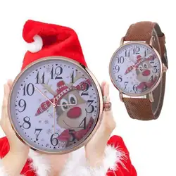 Для женщин часы Винтаж Рождество узор кварцевые Кожаный ремешок Таблица часы-браслет со стразами Relogio Masculino подарок #50