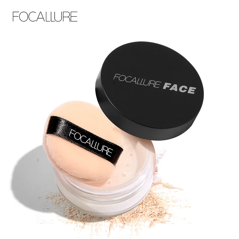 FOCALLURE 3 Colors Oil Control Mineral Loose Powder Face Makeup Finishing Skin Foundation with Puff |
