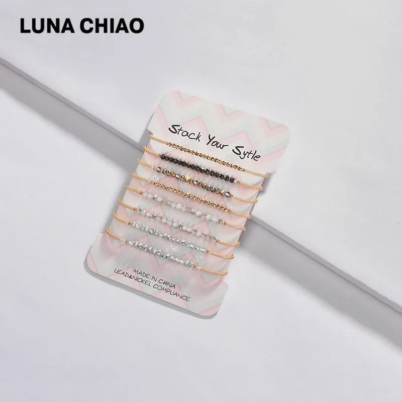 LUNA CHIAO, модные ювелирные изделия, наборные браслеты для женщин, несколько слоев, эластичный стеклянный браслет из бисера