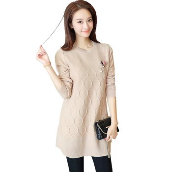 

Women Knit Pullover Sweater 2018 New Autumn Winter Female Sweater Jumper O-Collar Long Sleeved Loose Knit Sweater Female Tops