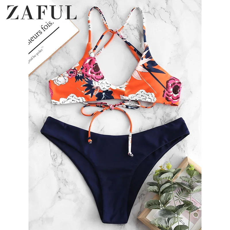 

ZAFUL Women Sexy Swimsuit High Leg Cami Ribbed Bikini Set Bathing Suits Wire Free Padded Women Swimwear Beach Suits Sportswear