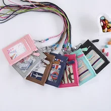 Женский бизнес-держатель для карт, кошелек для мужчин из искусственной кожи, ID держатель для карт s чехол, ремешок на шею, дамские модные тонкие мини-кошельки