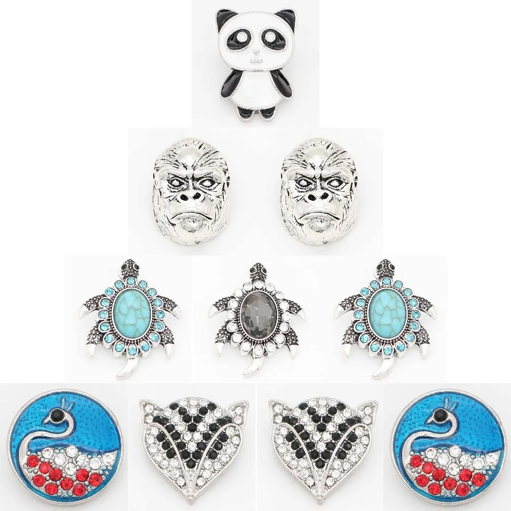 

10pcs/lot 18mm Snaps Jewelry panda fox tortoise orangutan Snap Buttons For Female Leather Bracelets for Women's Charm Beads