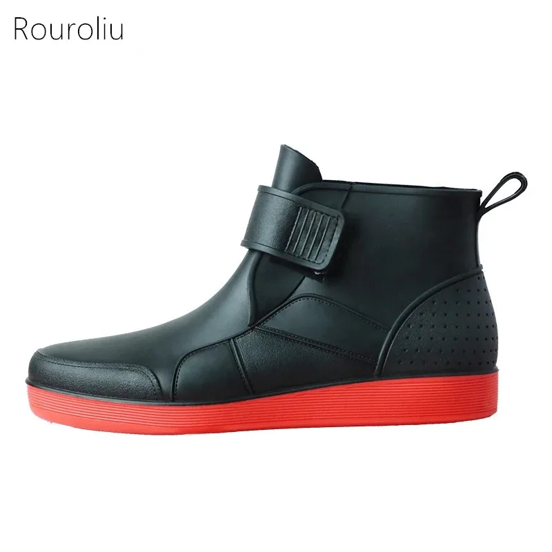 

Rouroliu Men Autumn Non-Slip Ankle Rainboots Male Waterproof Safety Working Shoes Man Winter Water Boots Wellies FR28