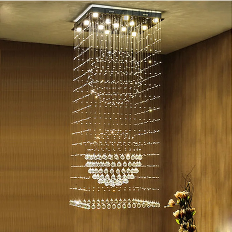 

Modern Clear K9 One-level Crystal Chandelier Stairs Lamp Livingroom Hanging Lamp Compound Floor Light Fixtures GU10 LED Bulb