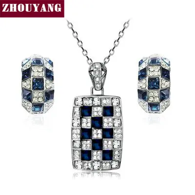 ZHOUYANG Top Quality ZYS021 Silver Color Noble Eaegance Jewelry Necklace Earring Set Made with Austrian Crystals