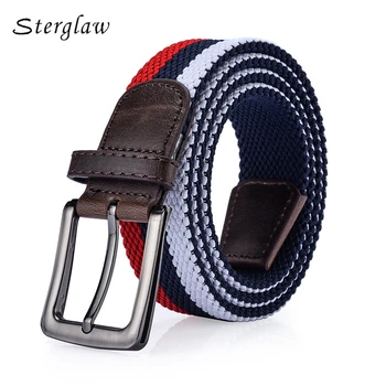 

Sterglaw Three-color stitching stripes woven belt men and women casual canvas belt for women Jeans elastic belts female B027