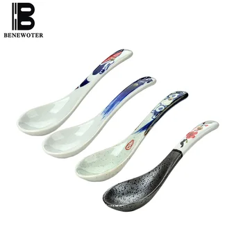 

2PCS/Lot Chinese Style Ceramic Soup Spoon Hand Painted Vintage Pattern Tableware Accessories Home Rice Scoops Dinnerware Gifts
