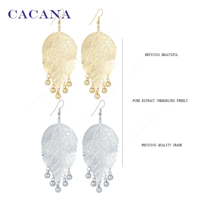 CACANA Dangle Long Earrings For Women Big Leaf With 5 Shining Balls Bijouterie Hot Sale No.A299 A300
