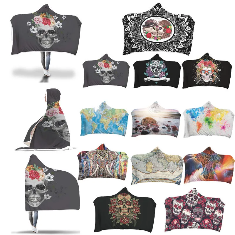 

2019 New Arrival Magic Wearable Hooded Throw Blanket Printed Fleece Fabric Sofa Couch Bed Cover Carpet 150*200cm Christmas Gift