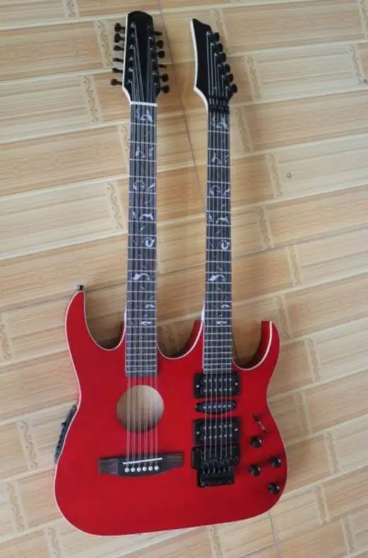 

Wholesale New Cnbald Double Neck Guitar 12 String Acoustic Guitar+6 String Electric Guitar In Red 130516