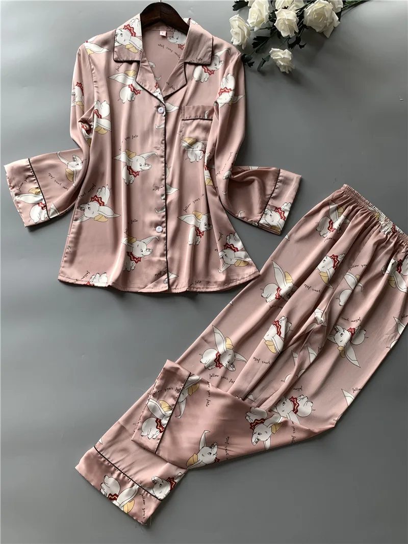 Printing Fashion Women Pajamas Sweeet Long Sleeve Cardigan Twinset Sleepwear