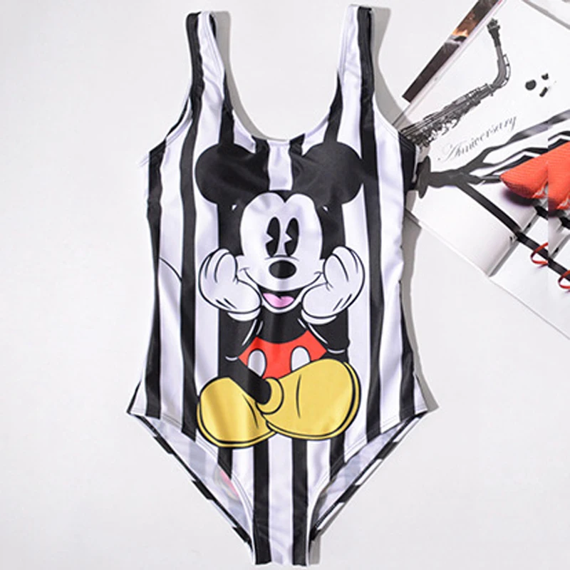 

2019 Summer One-piece Women Mickey Cartoon Swimwear Minnie Camouflage Print Bandage Bikini Set Swimsuit Maillot De Bain Femme