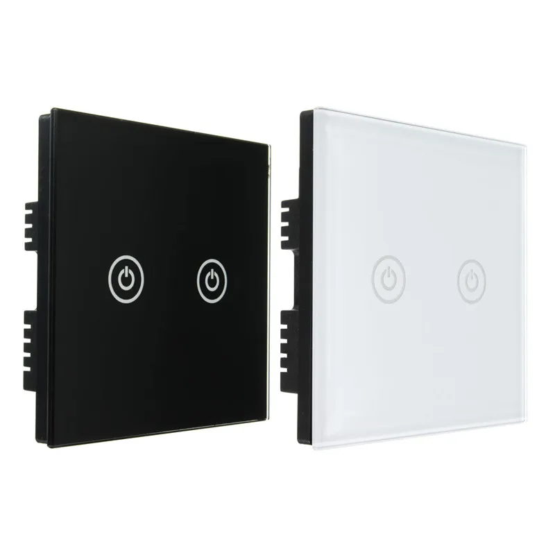 1 Way 2 Gang Tempered Glass Control Touch Screen Light Home Wall Switch Panel AC100 250V