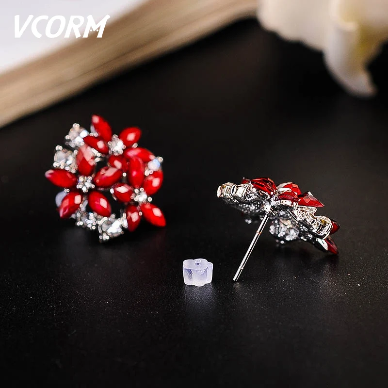 

VCORM Fashion Charm Crystal Flower Shape Stud Earrings For Women Girl Vintage Ethnic Water Droplets Zircon Earring Jewelry Gifts