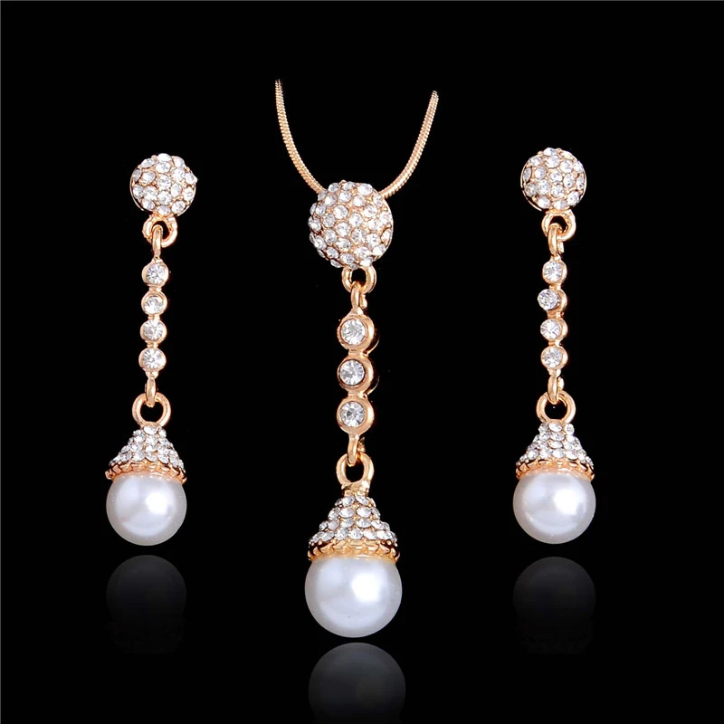 

MISANANRYNE Simulated Pearl Jewelry Set Austrian Crystal Drop Earrings Pendant Necklace Jewelry Conjuntos De Joyas Parure Bijoux