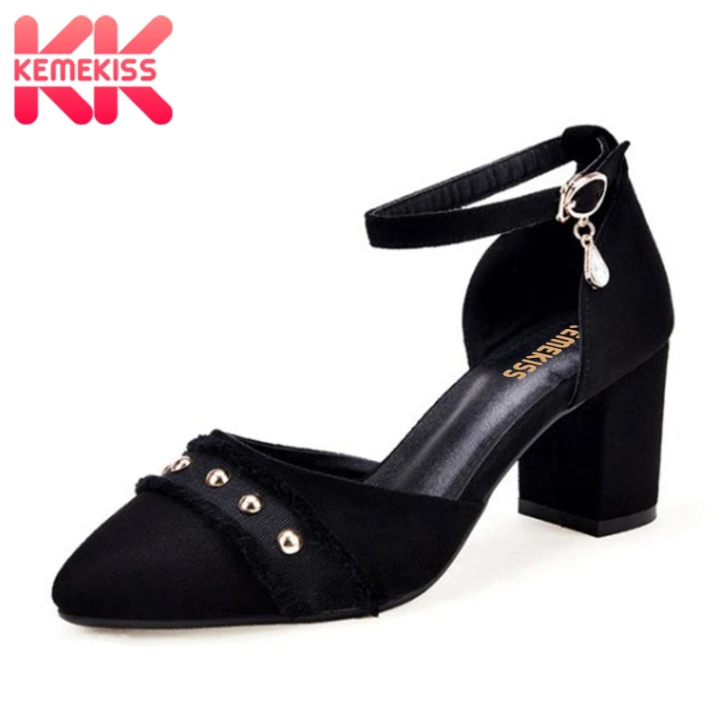 

KemeKiss Size 31-47 Women High Heel Sandals 4 Colors Open Toe Thick Heel Buckle Simple Women Summer Shoes Vacation Footwear Size