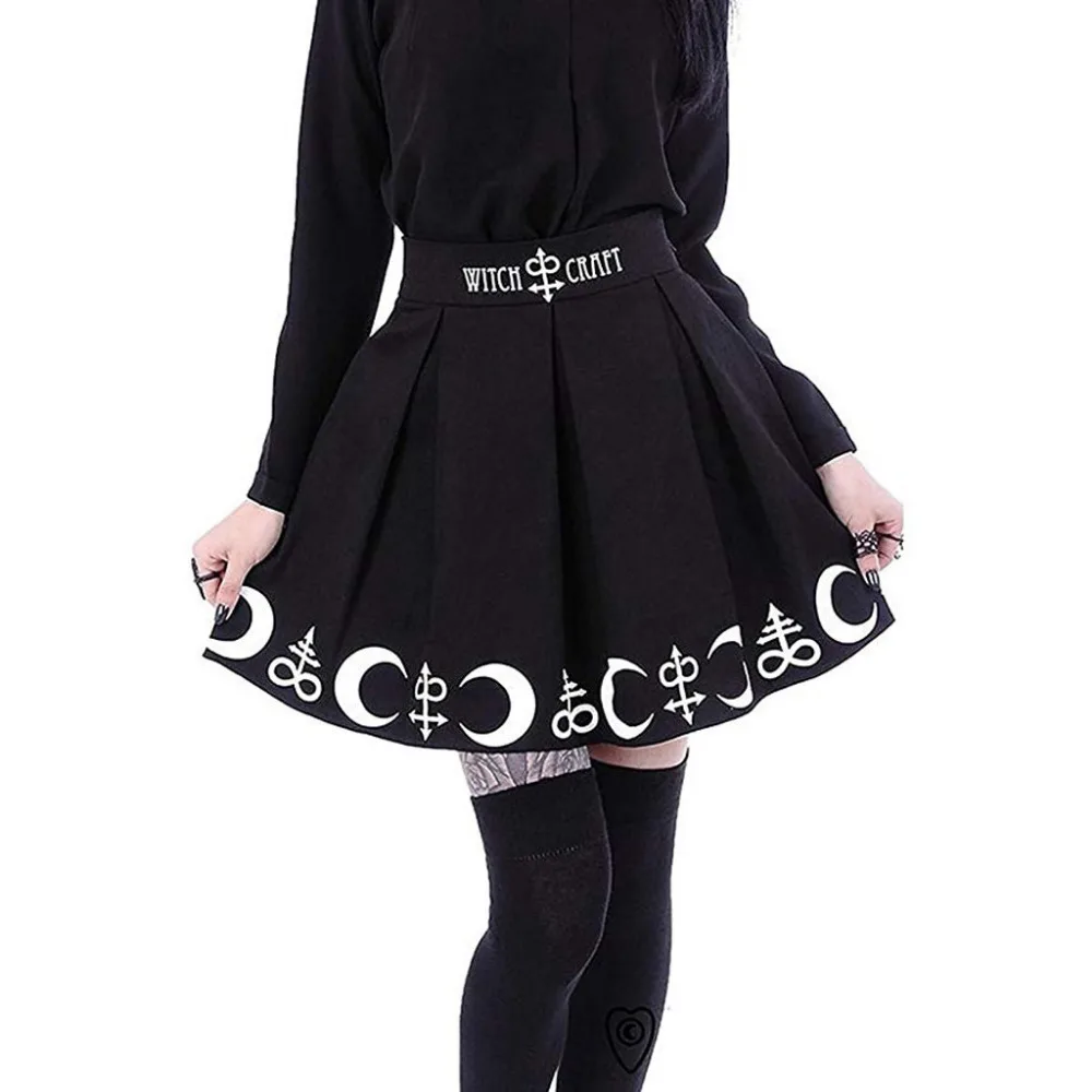 Женская плиссированная мини-юбка в готическом стиле, в стиле панк, колдовство, луна, волшебство, символика, сексуальная юбка для девушек