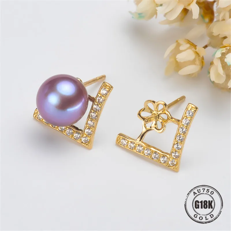 

DIY Earrings Jewelry Findings Blank Earrings Bracket AU750 G18K Yellow Gold Simple Bracket Natural Pearl Needle Cap Accessories