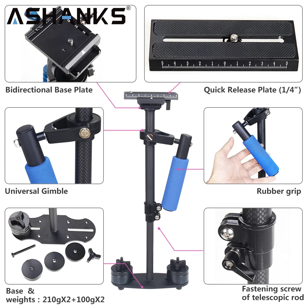 Ручной Мини Стабилизатор Ashanks 15 дюймов/40 см из углеродного волокна/Steadcam/Steadicam Pro