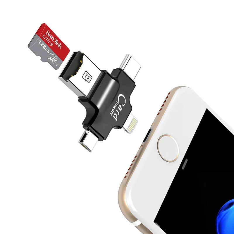 SanDisk micro SD карта 64 ГБ 32 ГБ 16 ГБ 128 Гб карта памяти+ 4 в 1 type-c/Lightning/Micro USB/USB 2,0 кардридер для iphone