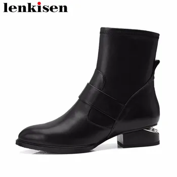 

Lenkisen rome genuine leather round toe square low heels big size zipper high street fashion high quality women ankle boots L2f7