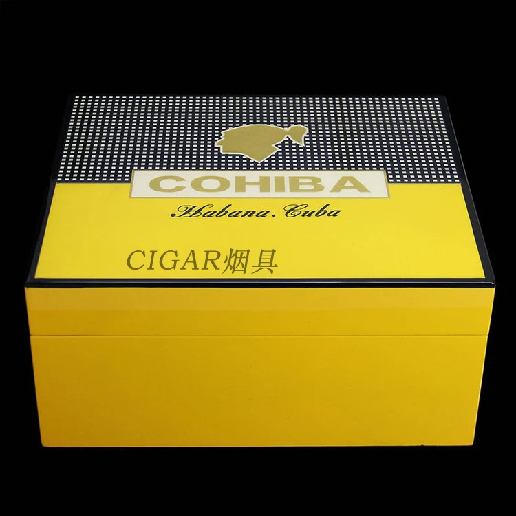 

Cohiba Cedar Wood High-end Yellow Classic Cigar Humidor Ashtray Cutter Box Set Accessories Piano Finish Big Capacity