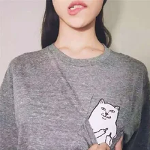 Pocket Cute Cat Printed T-shirt Women Casual Summer T shirt Female Brand Clothing T Shirt O-Neck Short Sleeve Top Tees Plus Size