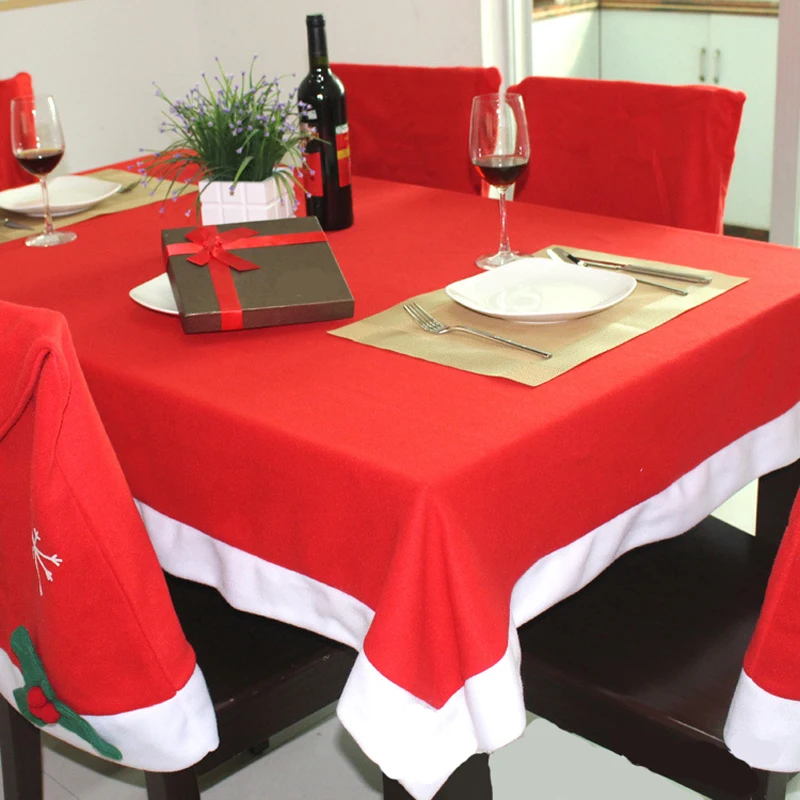 

128*184 cm Red Rectangle Xmas Tablecloth Table Cover Decoration Textile Table Cloth For Christmas Holiday (With 6 Chair Covers)