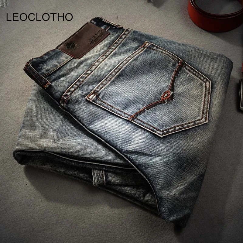 LEOCLOTHO брендовые джинсы ретро ностальгия прямые джинсы мужские большие размеры 28-38 повседневные мужские длинные брюки брендовые байкерские