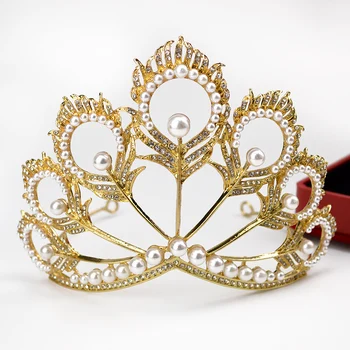 

Luxury World Miss Crown Aristocratic Princess Party Pearl Rhinestone Hair Accessories Bridal Wedding Head Jewelry Accessories