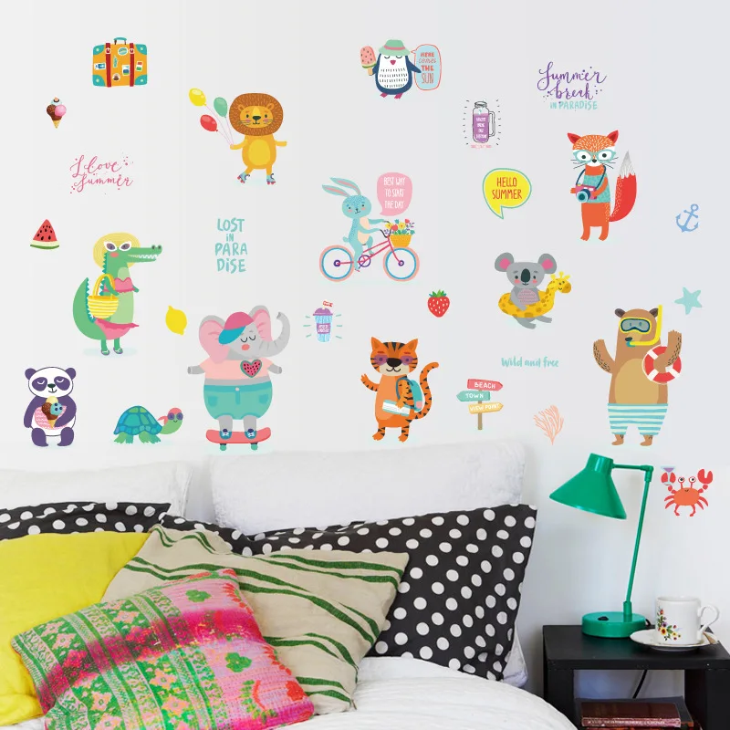 

% Cartoon Animals Living Room Nursery Kindergarten Kitchen Refrigerator Cabinet Removable Wall Stickers Decals Decor Art Murals