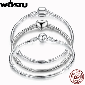 

WOSTU Original 100% 925 Sterling SILVER Bracelets For Women 4 Style Love Bangle & Bracelet Fit DIY Charms Beads Jewelry ZBBS912