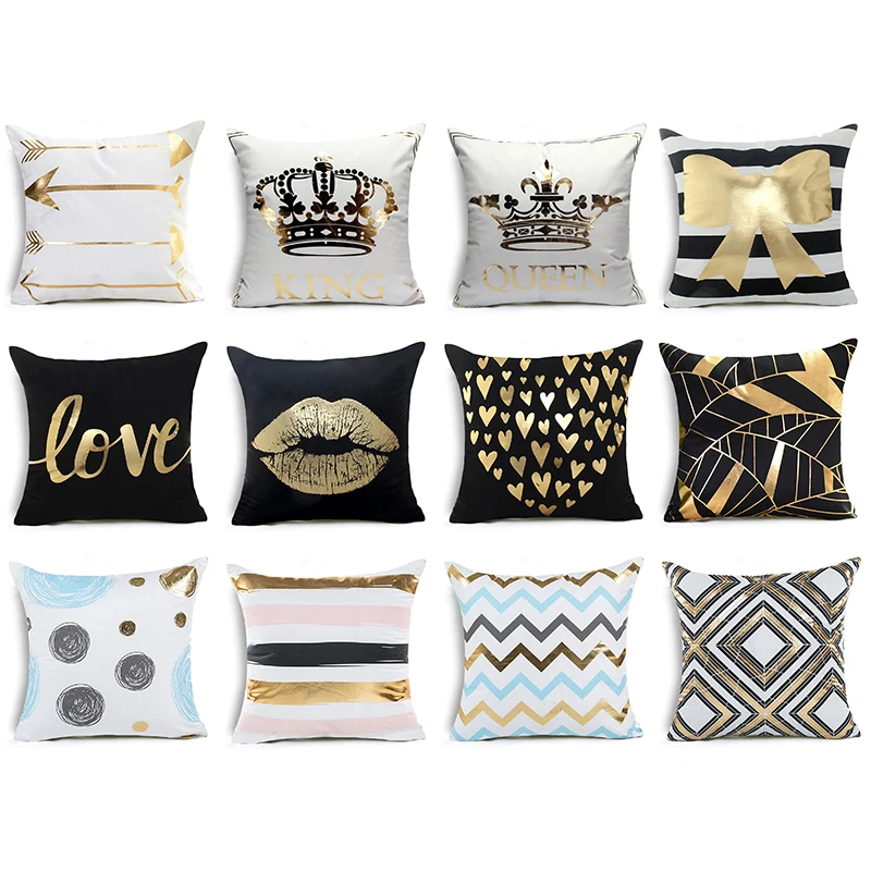 

Kiss LOVE Bronzing Cushion Cover Cotton Polyester Geometry Printed Arrow Lips Home Decorative Pillows Cover Pillowcase