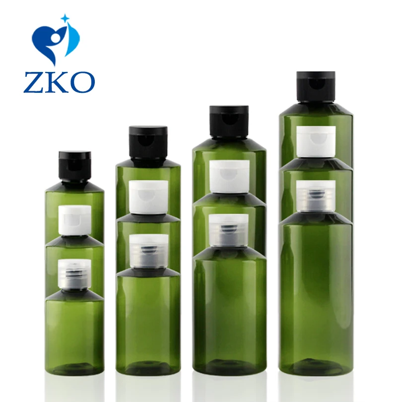 1pcs 50ml 100ml 150ml 200ml Green Tilt Shoulder Bottle with Flip Top Cap Travel Refillable Comstics Shampoo Bottle