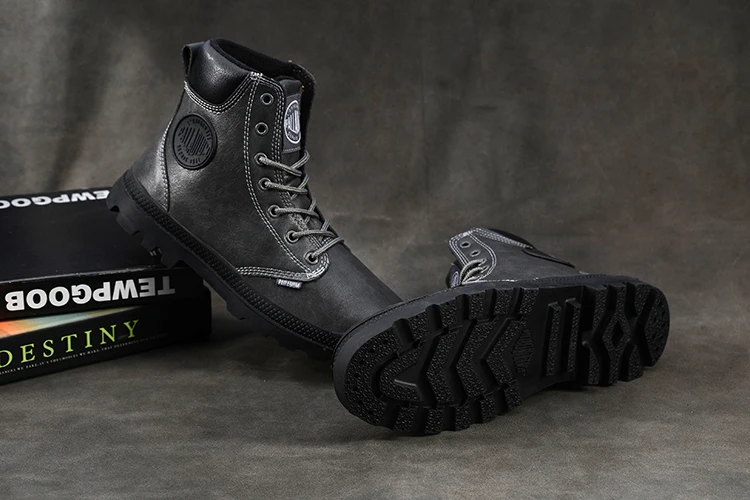 PALLADIUM/мужские уличные серые теплые зимние кожаные ботинки в Военном Стиле мужские высококачественные армейские ботинки на шнуровке с манжетами pampa; Повседневная обувь; размеры 40-44