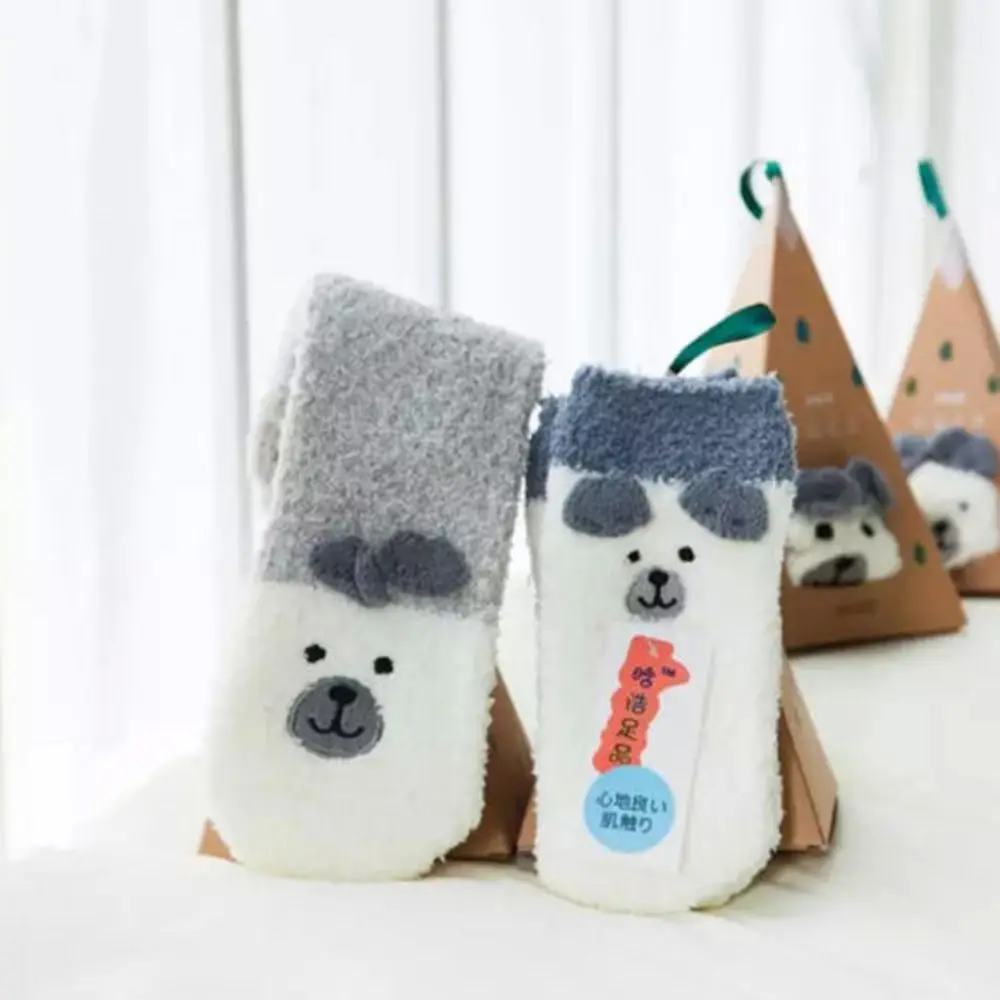 Christmas Gift 3D Design Fluffy Coral Velvet Thick Warm Socks For Women Towel Floor/Sleeping Sock Sox with Gift Box