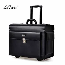 Letrend Cow Genuine Leather Rolling Luggage Pilots/captains dedicated flight Trolley Cabin Suitcases Wheels Laptop Travel Bag letrend korean trolley cute pink suitcase wheels cosmetic case women vintage leather travel bag retro password box cabin luggage