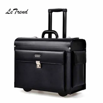 Letrend Cow Genuine Leather Rolling Luggage Pilots/captains dedicated flight Trolley Cabin Suitcases Wheels Laptop Travel Bag letrend korean trolley cute pink suitcase wheels cosmetic case women vintage leather travel bag retro password box cabin luggage