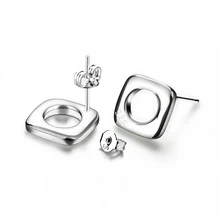 Fashion square sterling silver earrings, female glamour solid 925 gold and silver nail, tremella contracted silver jewelry