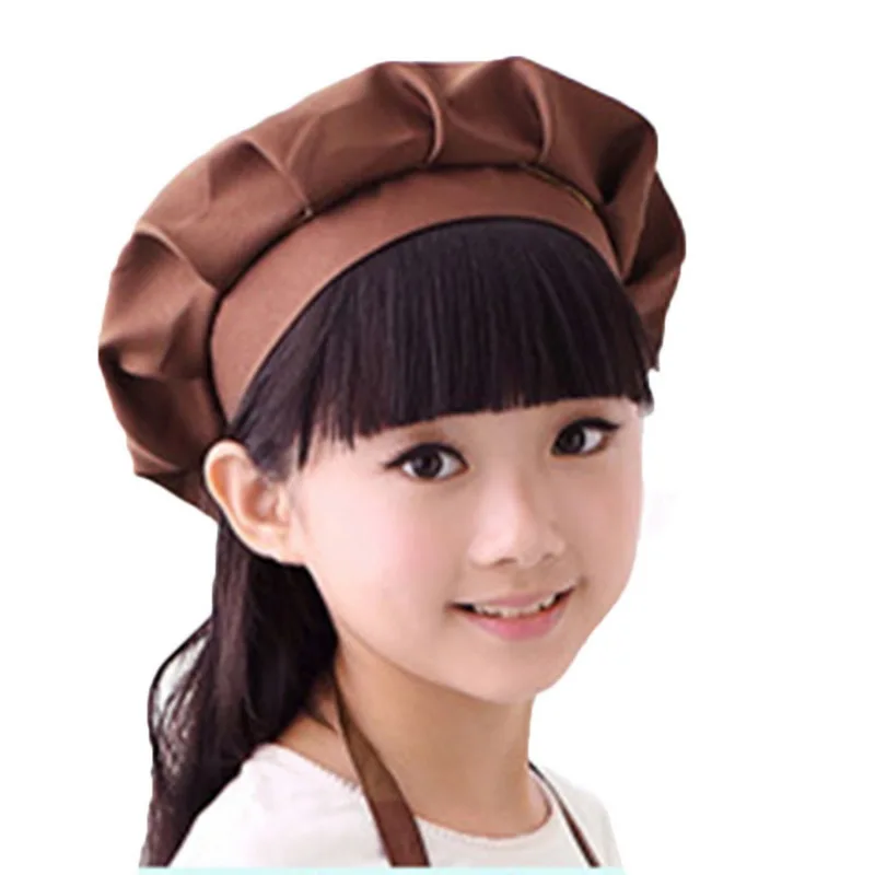 New Child Hat Cute Children Kids Girls Cooking Baking Kitchen School Children Bib Headwear Solid Caps DIY