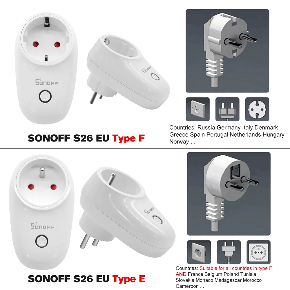 Sonoff S26 WiFi умная розетка, Беспроводная розетка, розетка питания, Умный домашний переключатель, умный пульт дистанционного управления для Alexa Google Assistant IFTTT