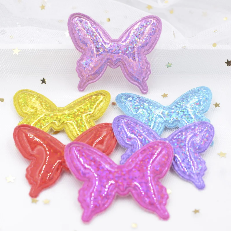 

Gleamy Laser PU Fabric Padded Patches Glitter Butterfly Applique for DIY Craft, Nursery Room, Kindergarten Decor Accessories F51