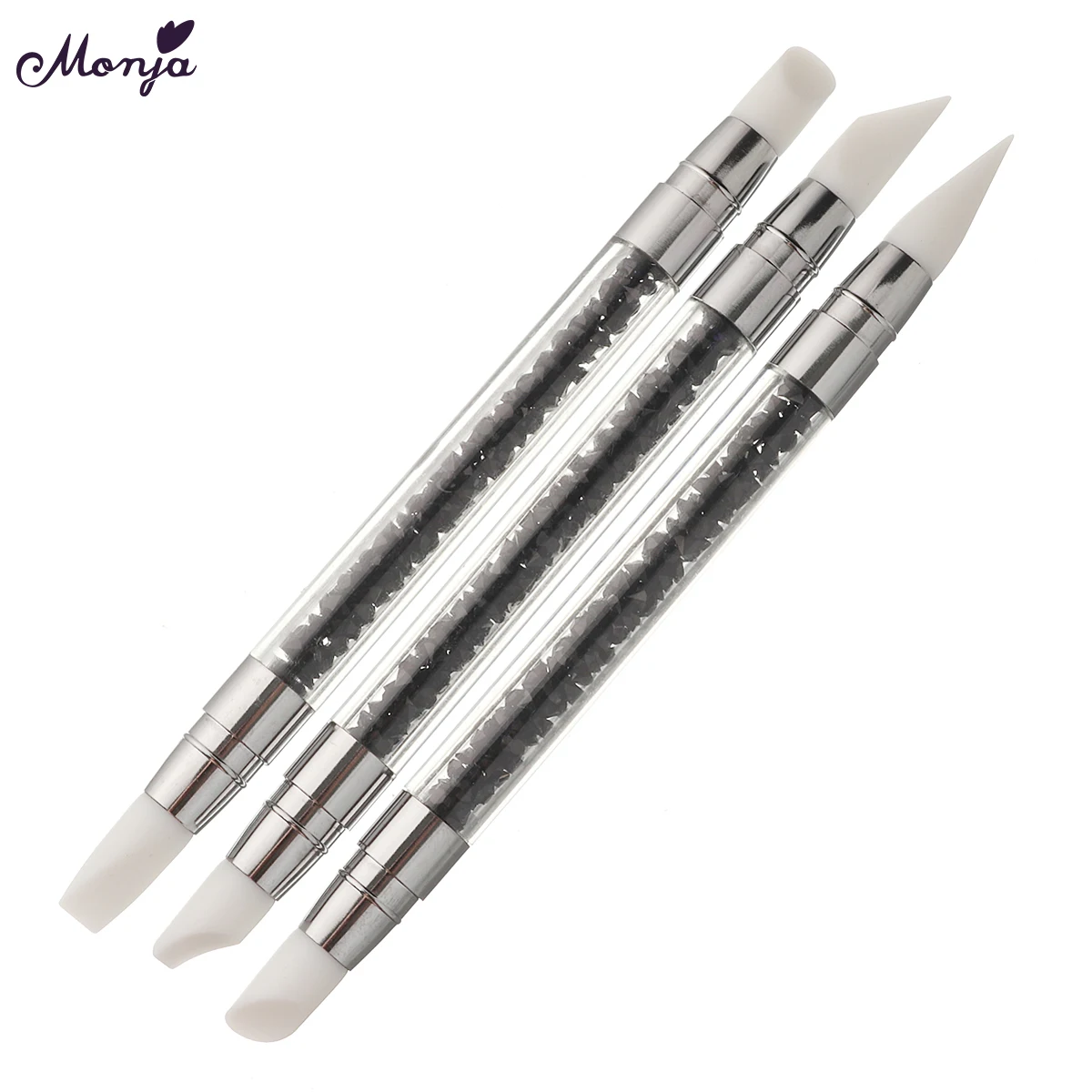 

Monja 3 Style Double End Nail Art Acrylic UV Gel Silicone Sculpture Carving Builder Emboss Dotting Pen Brush Manicure Tool