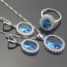 Stylish 925 Sterling Silver Pure Blue Agated White Topaz Jewellery Sliver Units For Ladies Rings Dimension 6/7/eight/9 Free Jewellery Field