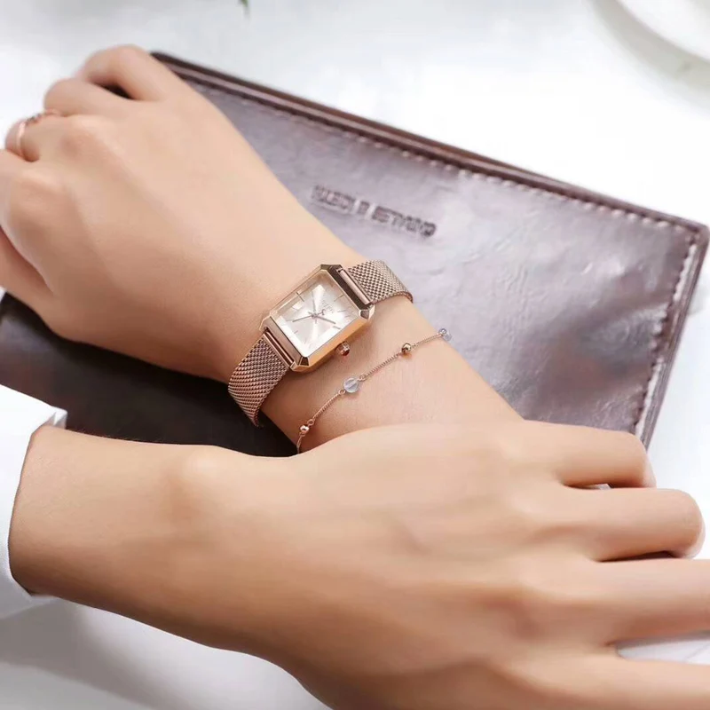 Простой резки стекла женские часы Япония кварцевые часы модное платье браслет из нержавеющей стали подарок на день рождения для девочек Julius Box