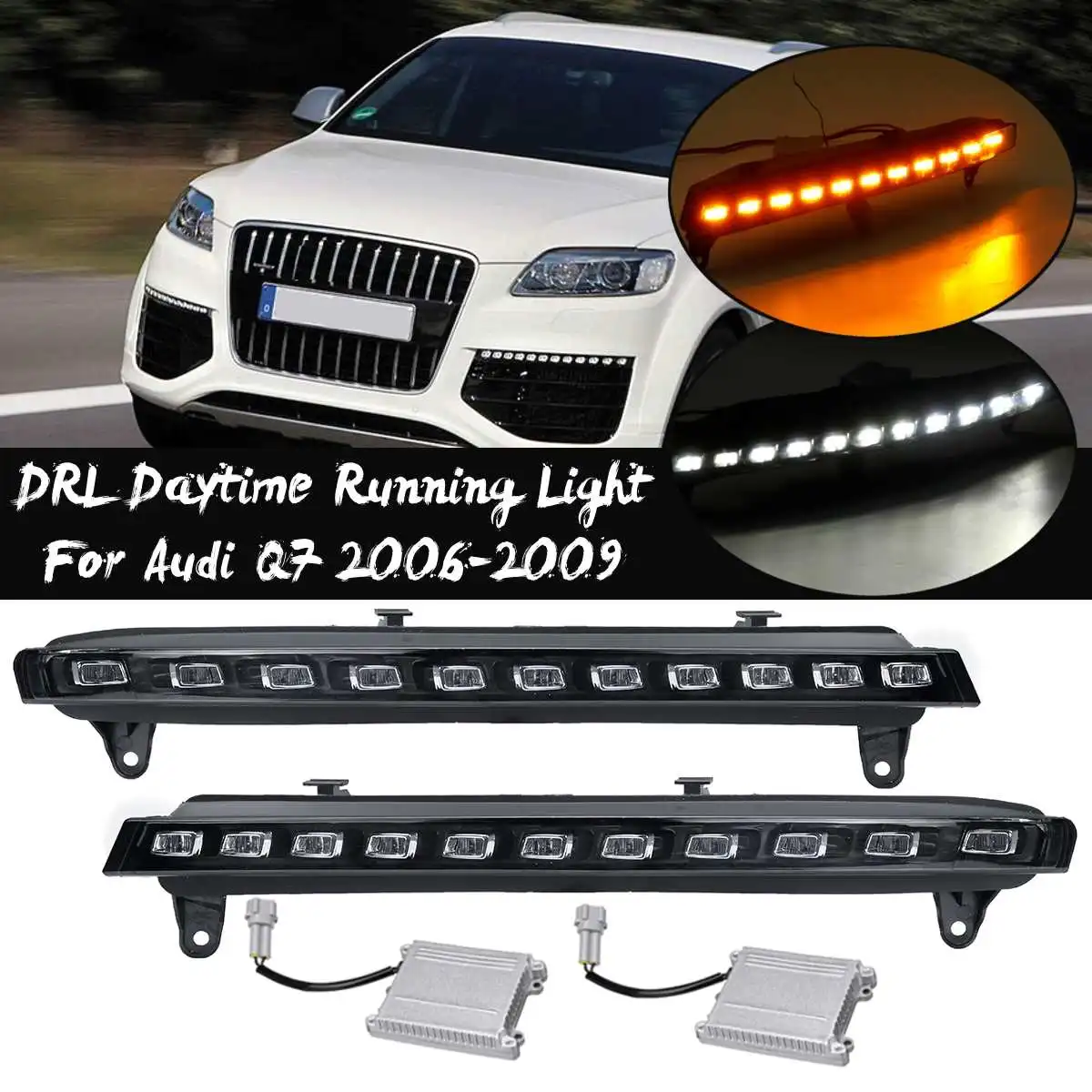 Skup Światło kierunkowskazu led przedniego zderzaka dla Audi Q7 2006 2009 światło przeciwmgielne światło do jazdy dziennej Drl Blink reflektor akcesoria