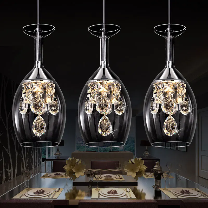 

LED Crystal hanging lamp restaurant lamp dining room table lamp table personality creative three simple post modern