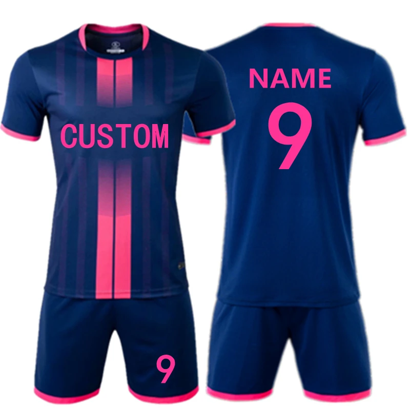 

ZMSM Kids Adult Vertical Stripes Print Soccer Jerseys Set Survetement Football Kit Men Children Football Training Uniform MB8607